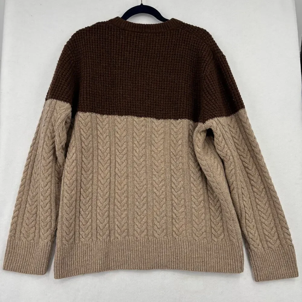 J.‎ Crew Rugged Merino Wool Sweater Men's Size XL Tan Brown Cable Knit Pullover